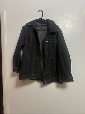 Elena Mirò Women's Dark Wash Denim Jacket Rhinestone Accent Fits Like US XL